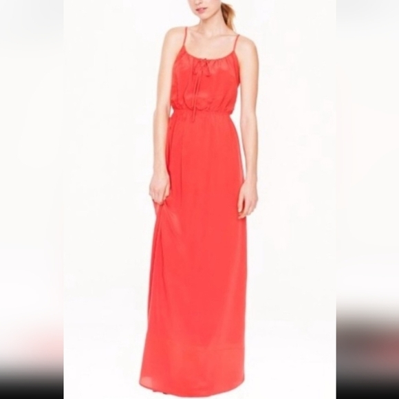 J. Crew Washable Silk Sleeveless A-Line Lined Chiffon Coral Maxi Dress NWOT - Picture 2 of 14